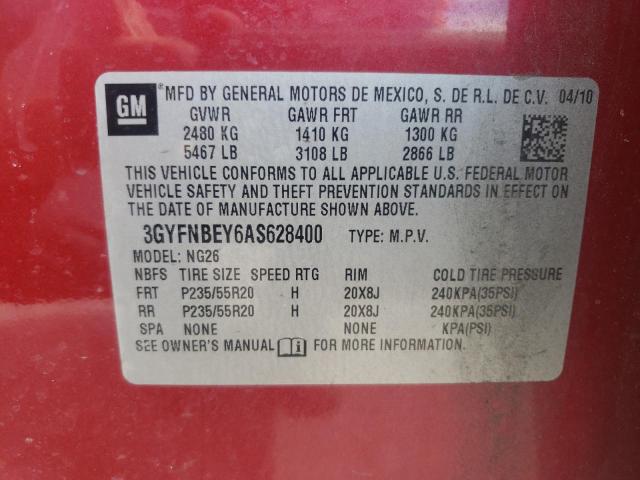 3GYFNBEY6AS628400 - 2010 CADILLAC SRX PERFORMANCE COLLECTION Қызыл фото 13