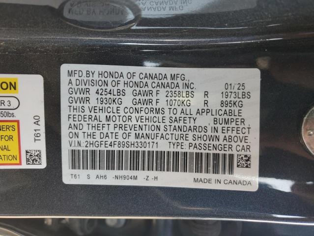 2HGFE4F89SH330171 - 2025 HONDA CIVIC SPORT CHARCOAL photo 12