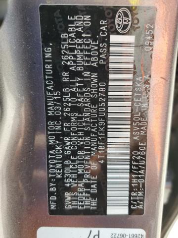 4T1BF1FK9FU052780 - 2015 TOYOTA CAMRY LE Сірий фото 13