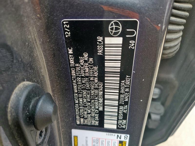 NMTKHMBX9NR140487 - 2022 TOYOTA C-HR XLE GRAY photo 12