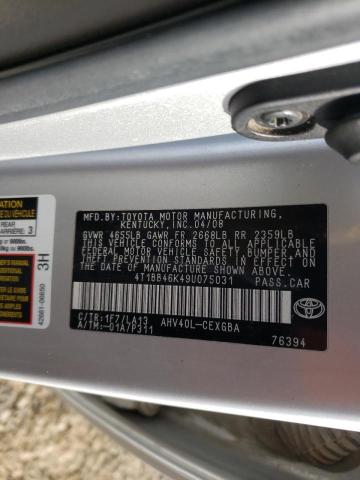 4T1BB46K49U075031 - 2009 TOYOTA CAMRY HYBRID SILVER photo 12