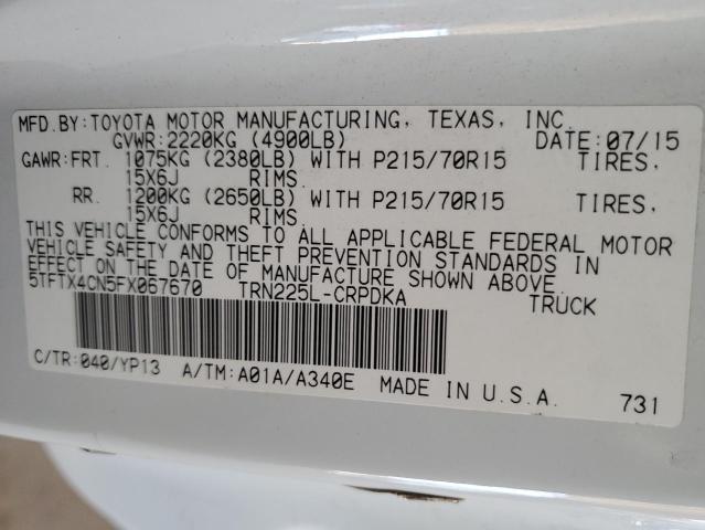 5TFTX4CN5FX067670 - 2015 TOYOTA TACOMA ACCESS CAB Weiß Foto 12