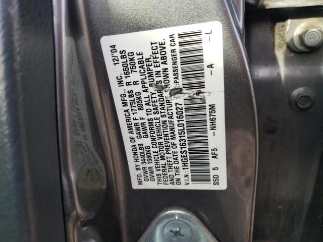 1HGES16315L016027 - 2005 HONDA CIVIC DX VP GRAY photo 12