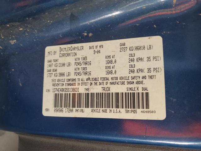 1D7HE48K65S138631 - 2005 DODGE DAKOTA QUAD SLT 蓝色 照片 13