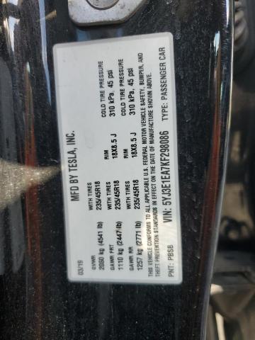 5YJ3E1EA7KF298086 - 2019 TESLA MODEL 3 黑色 照片 12