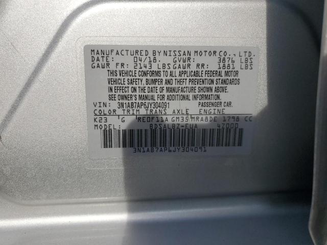 3N1AB7AP6JY304091 - 2018 NISSAN SENTRA S SILVER photo 12