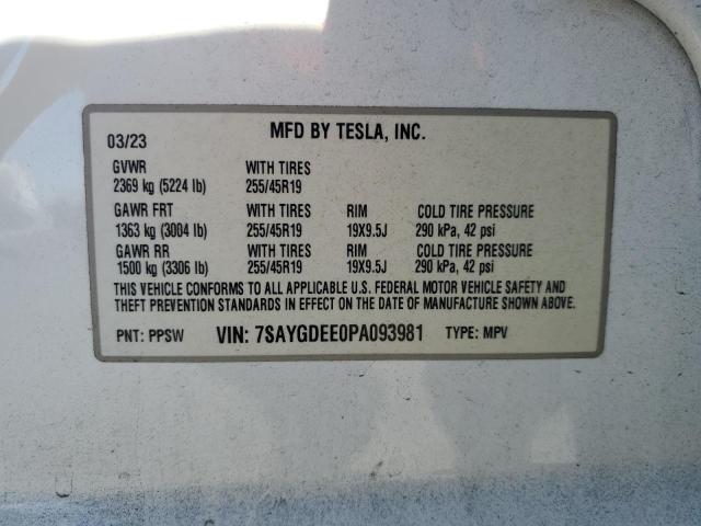 7SAYGDEE0PA093981 - 2023 TESLA MODEL Y WHITE photo 14