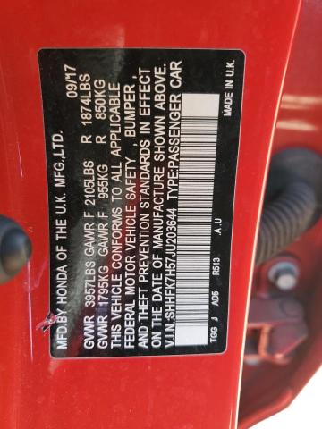 SHHFK7H57JU203644 - 2018 HONDA CIVIC EX წითელი ფოტო 12