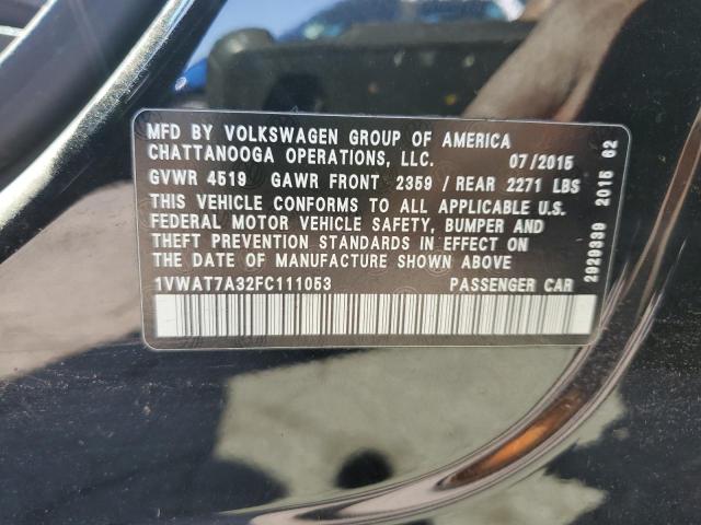 1VWAT7A32FC111053 - 2015 VOLKSWAGEN PASSAT S BLACK photo 12
