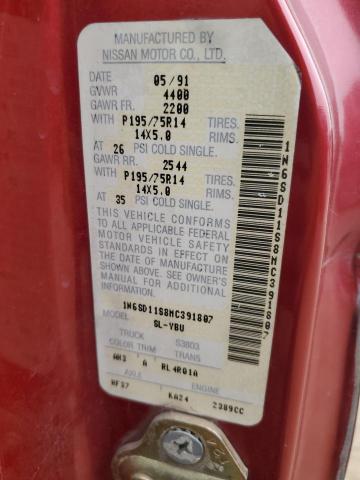 1N6SD11S8MC391807 - 1991 NISSAN TRUCK SHORT WHEELBASE RED photo 12