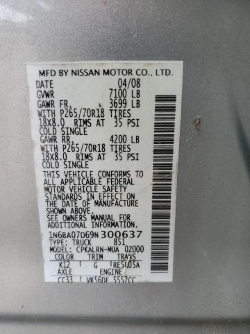 1N6BA07D69N300637 - 2009 NISSAN TITAN XE 银色 照片 12