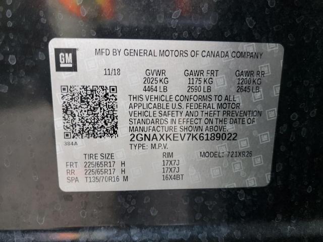 2GNAXKEV7K6189022 - 2019 CHEVROLET EQUINOX LT შავი ფოტო 12