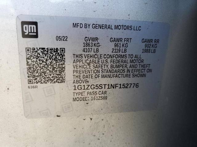 1G1ZG5ST1NF152776 - 2022 CHEVROLET MALIBU RS SILVER photo 12