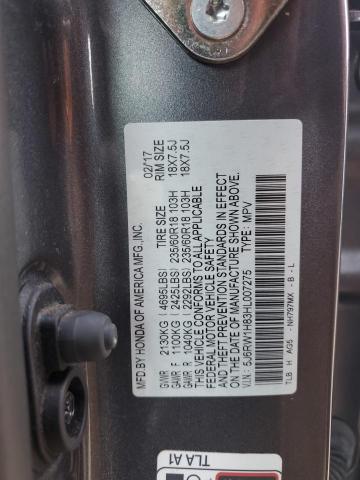 5J6RW1H83HL007275 - 2017 HONDA CR-V EXL GRAY photo 13