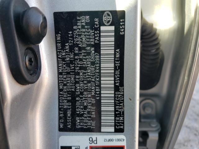 4T4BF1FK7FR463987 - 2015 TOYOTA CAMRY LE SILVER photo 12