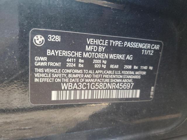 WBA3C1G58DNR45697 - 2013 BMW 328 I SULEV BLACK photo 12