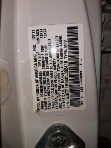 5J6TF1H58CL002416 - 2012 HONDA CROSSTOUR EXL თეთრი ფოტო 12