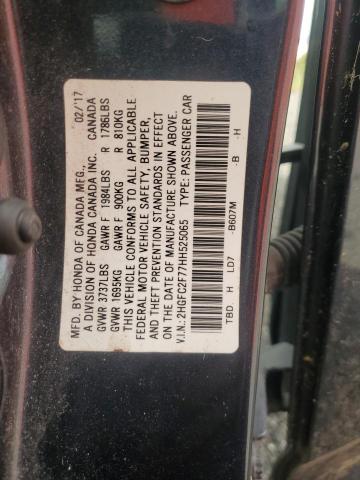 2HGFC2F77HH525065 - 2017 HONDA CIVIC EX BLUE photo 12