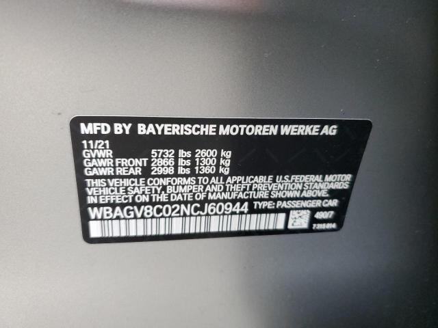 WBAGV8C02NCJ60944 - 2022 BMW M850XI GRAY photo 12