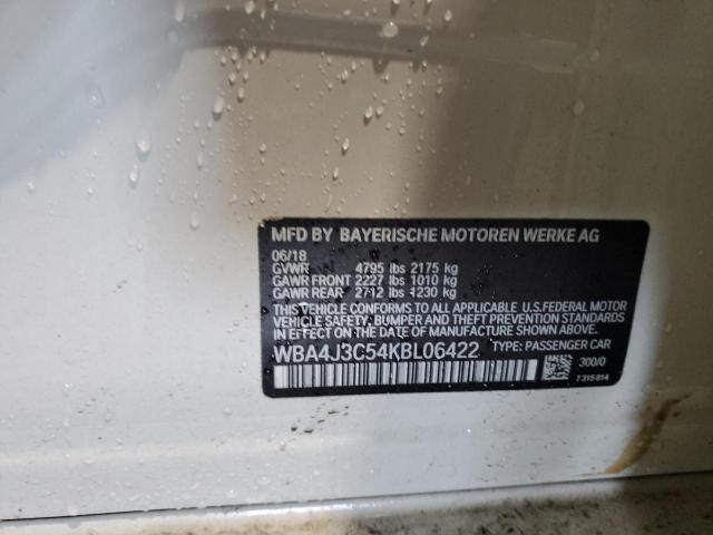 WBA4J3C54KBL06422 - 2019 BMW 430XI GRAN COUPE WHITE photo 12