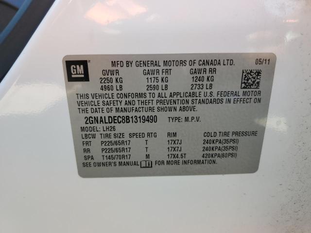 2GNALDEC8B1319490 - 2011 CHEVROLET EQUINOX LT WHITE photo 13