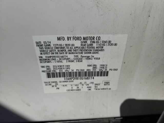 1FAHP2F81EG168774 - 2014 FORD TAURUS LIMITED WHITE photo 12