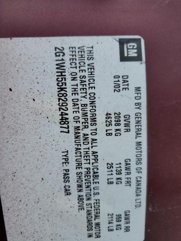 2G1WH55K829244877 - 2002 CHEVROLET IMPALA LS 勃艮第红 照片 12