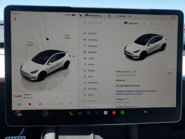 7SAYGDEF7NF544199 - 2022 TESLA MODEL Y 白色 照片 9