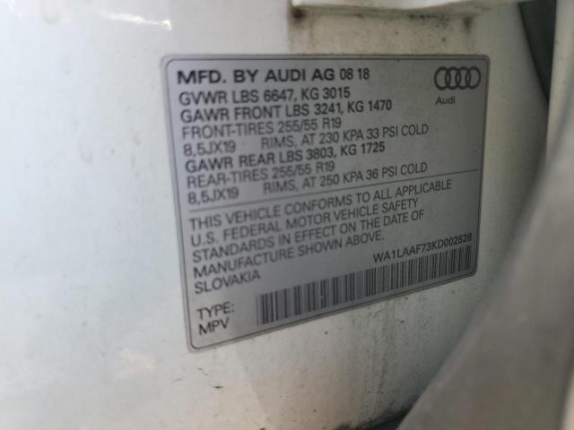 WA1LAAF73KD002528 - 2019 AUDI Q7 PREMIUM PLUS Biały zdjęcie 13