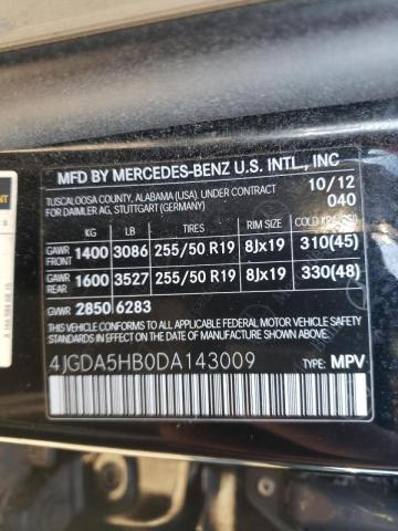 4JGDA5HB0DA143009 - 2013 MERCEDES-BENZ ML 350 4MATIC BLACK photo 13