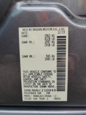 1N4BL4BV6LC210949 - 2020 NISSAN ALTIMA S GRAY photo 12