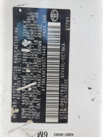 4T1BK46K58U571440 - 2008 TOYOTA CAMRY LE WHITE photo 13