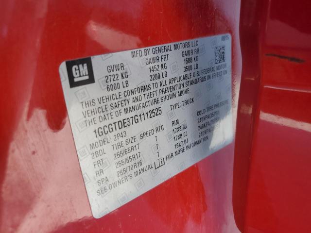 1GCGTDE37G1112525 - 2016 CHEVROLET COLORADO Z71 RED photo 12