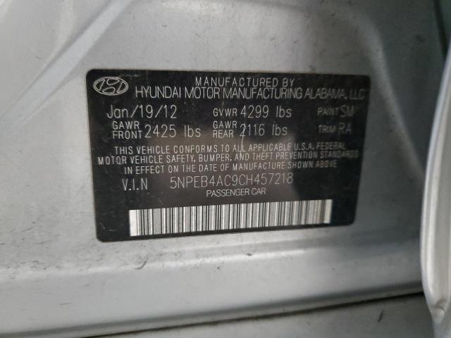 5NPEB4AC9CH457218 - 2012 HYUNDAI SONATA GLS SILVER photo 12