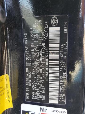 4T1BF3EK0BU754459 - 2011 TOYOTA CAMRY BASE BLACK photo 12