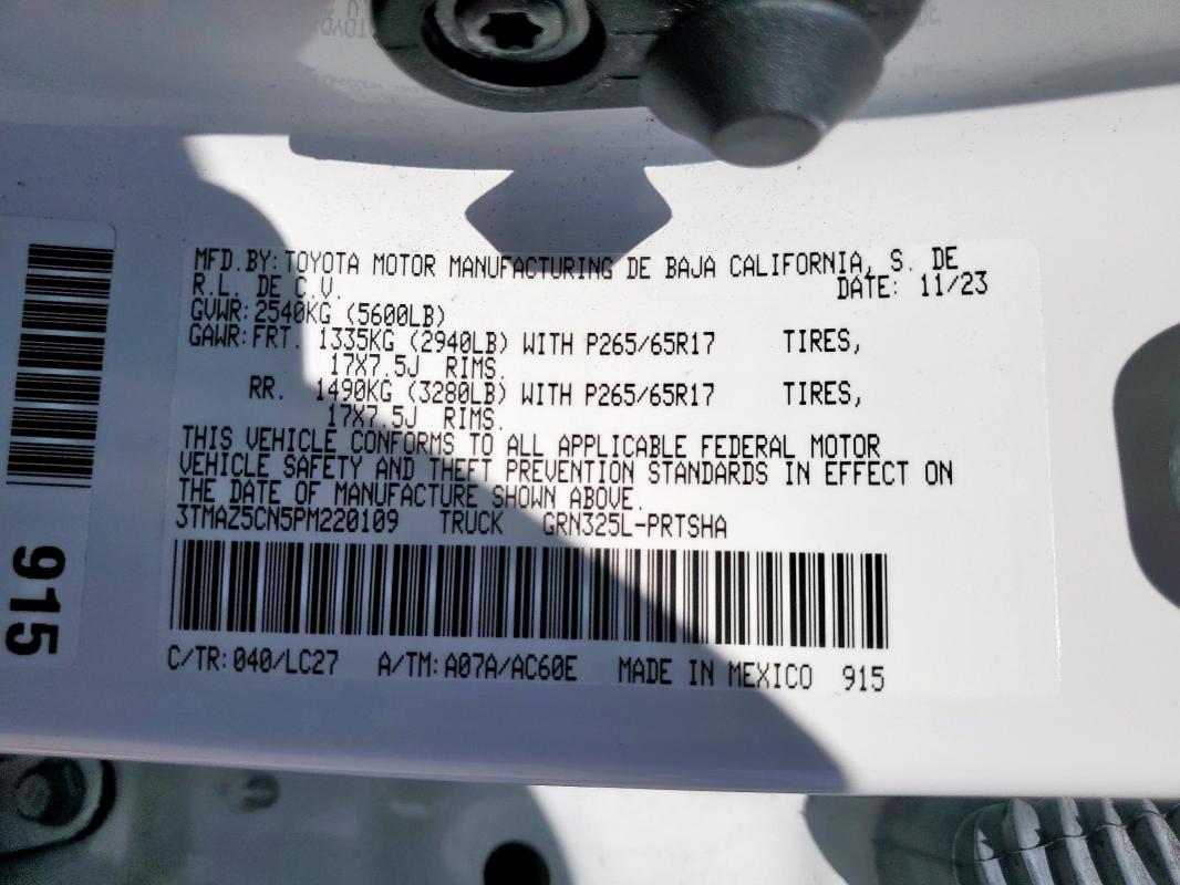 3TMAZ5CN5PM220109 - 2023 TOYOTA TACOMA DOUBLE CAB თეთრი ფოტო 12