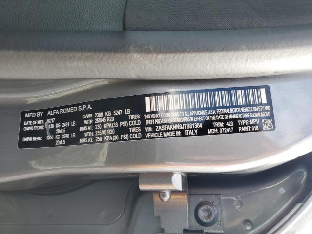 ZASFAKNN9J7B81364 - 2018 ALFA ROMEO STELVIO TI SPORT GRAY photo 13