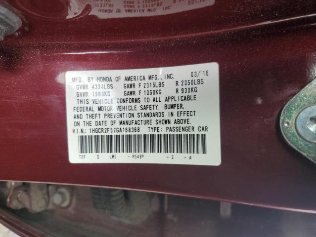 1HGCR2F57GA168368 - 2016 HONDA ACCORD SPORT Бордовый фото 12