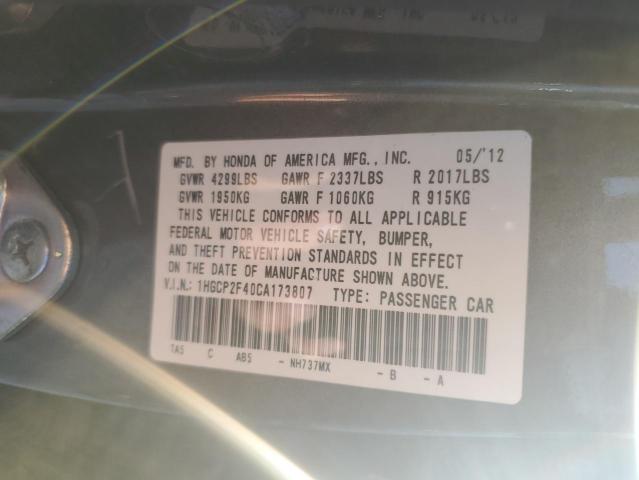 1HGCP2F40CA173807 - 2012 HONDA ACCORD LXP GRAY photo 12