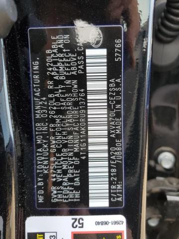 4T1G11AK0RU913764 - 2024 TOYOTA CAMRY SE NIGHT SHADE BLACK photo 12