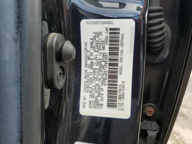 5YFBU4EE1CP053857 - 2012 TOYOTA COROLLA BASE BLACK photo 12