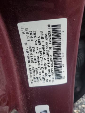 1HGCR3F83HA030652 - 2017 HONDA ACCORD EXL 勃艮第红 照片 12