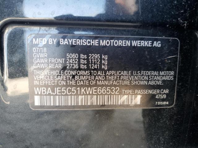 WBAJE5C51KWE66532 - 2019 BMW 540 I BLACK photo 12