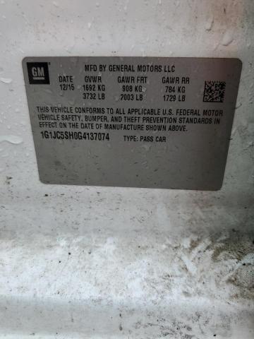 1G1JC5SH0G4137074 - 2016 CHEVROLET SONIC LT WHITE photo 13