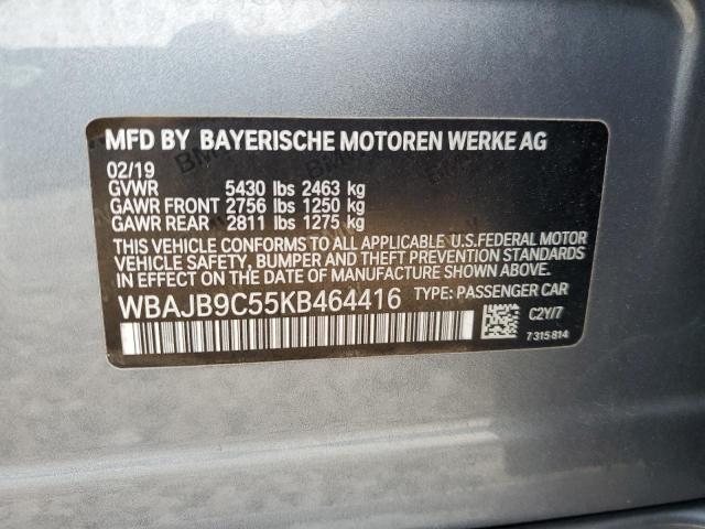 WBAJB9C55KB464416 - 2019 BMW M550XI GRAY photo 12