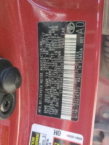 2T1BURHE3JC006352 - 2018 TOYOTA COROLLA L RED photo 12