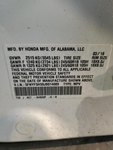 5FNYF5H59JB014089 - 2018 HONDA PILOT EXL Ақ фото 13