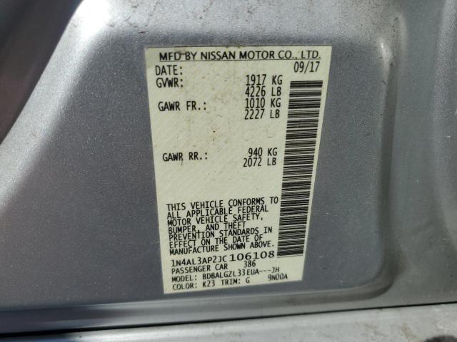 1N4AL3AP2JC106108 - 2018 NISSAN ALTIMA 2.5 ვერცხლისფერი ფოტო 12