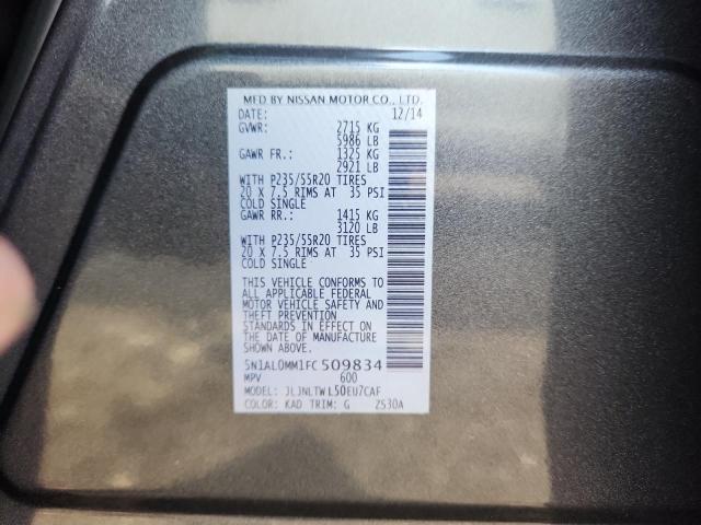 5N1AL0MM1FC509834 - 2015 INFINITI QX60 GRAY photo 12