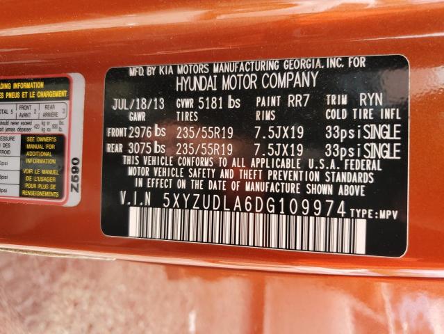 5XYZUDLA6DG109974 - 2013 HYUNDAI SANTA FE S ORANGE photo 13